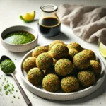 Bolinhas de Grão e Alga Nori com Molho de Soja e Limão