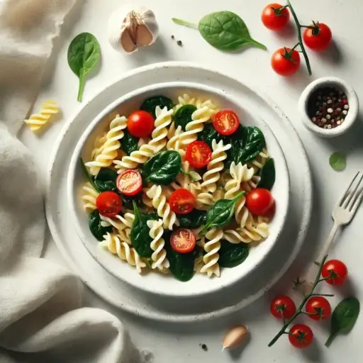 Massa com Alho, Espinafres e Tomate Cherry
