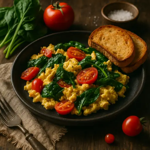 Ovos Mexidos com Tomate e Espinafres