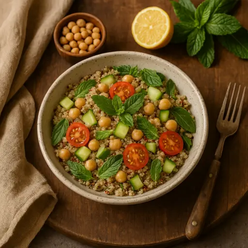 Salada de Quinoa com Grão, Pepino e Hortelã da Máquina Zen