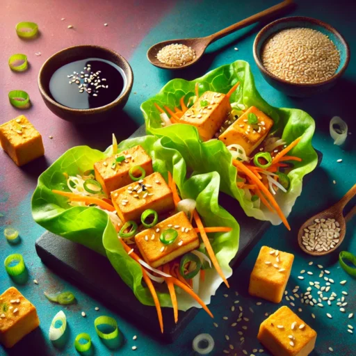 Tacos Asiáticos de Alface com Tofu Crocante