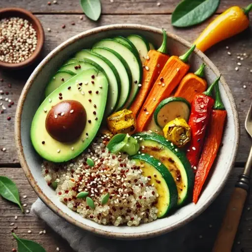 Tigela de Quinoa com Abacate e Legumes Assados
