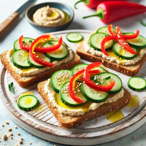Tostas de Húmus com Pepino e Pimentão