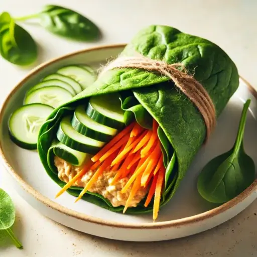 Wrap de Espinafres com Pasta de Húmus e Cenoura