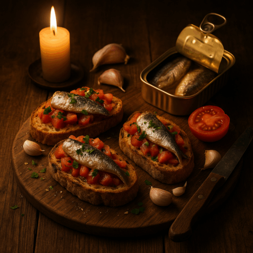 Bruschettas de Sardinha com Tomate e Azeite