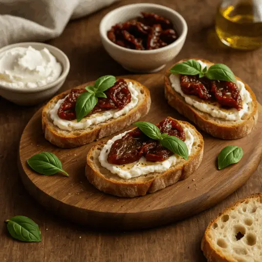 Bruschettas de Tomate Seco e Ricota