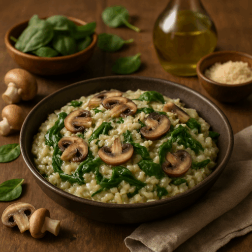 Arroz Cremoso de Cogumelos e Espinafres