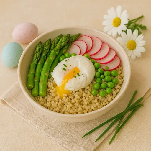 Bowl de Primavera com Quinoa, Espargos e Ovo