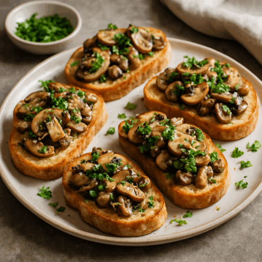 Bruschettas de Cogumelos com Alho e Salsa