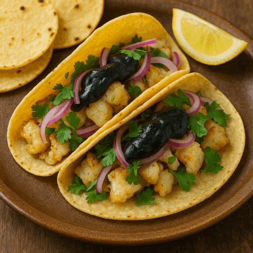 Tacos de Bacalhau com Maionese de Alho Negro