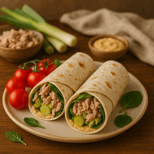 Wraps de Alho-Francês com Atum e Hummus