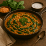 Curry Cremoso de Lentilhas Vermelhas e Espinafres