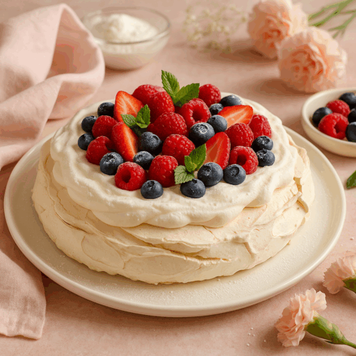 Pavlova de Frutos Vermelhos com Chantilly de Baunilha – “Doce da Mãe”