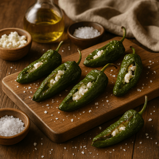 Pimentos Padrón Recheados com Queijo Feta