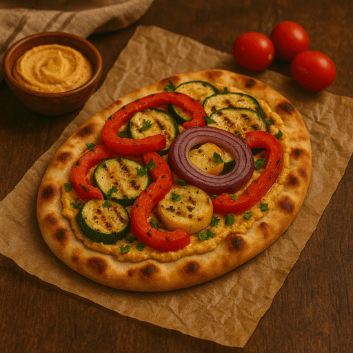 Pizza Naan com Hummus e Legumes Grelhados