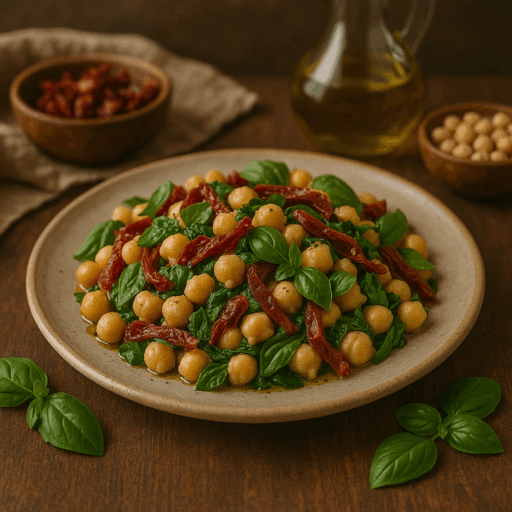 Salada de Grão com Tomate Seco e Manjericão