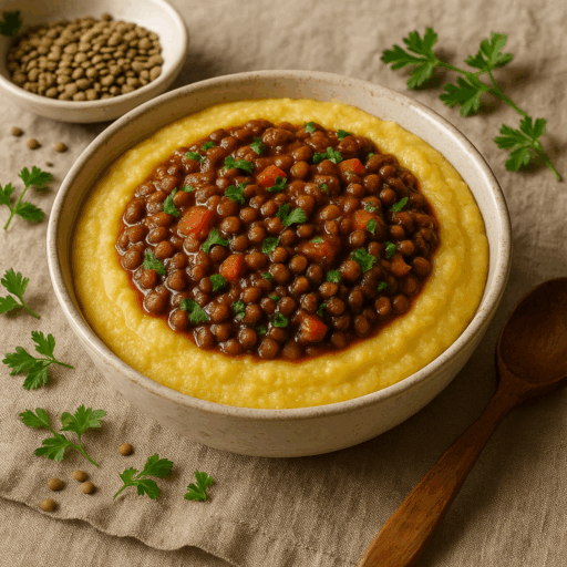 Polenta Cremosa com Ragu de Lentilhas