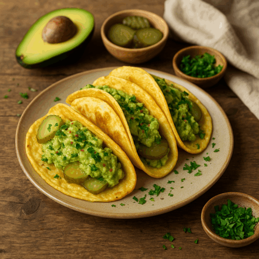Tacos de Omelete com Abacate e Pickles