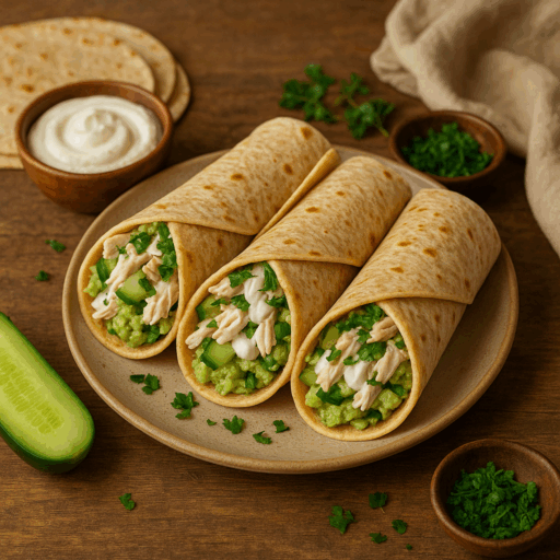 Wraps Frios de Frango com Iogurte e Pepino