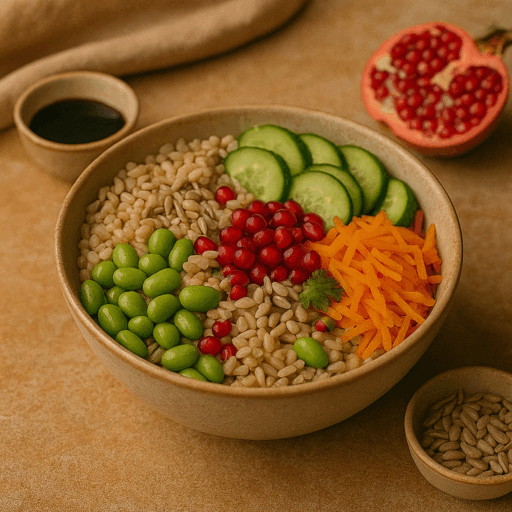 Bowl de Arroz Integral com Edamame e Romã