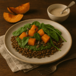 Salada de Lentilhas com Abóbora Assada e Molho de Tahini