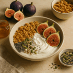 Tigela de Iogurte Grego com Figos, Granola e Sementes
