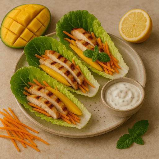 Wraps de Alface com Frango, Manga e Molho de Iogurte