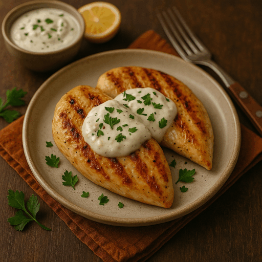 Bifes de Frango Grelhados com Molho de Iogurte e Alho