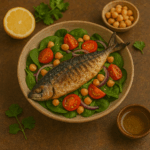 Salada de Cavala Grelhada com Grão e Espinafres