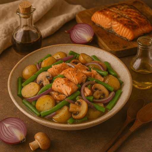 Salada Morna de Salmão com Batata e Feijão Verde