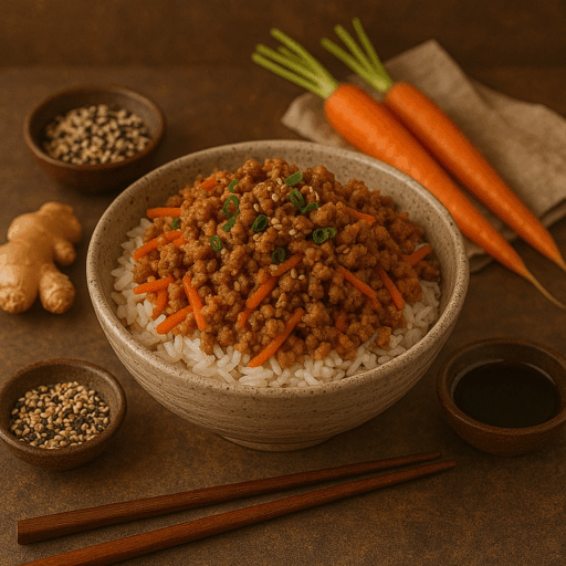 Tigela Asiática de Arroz com Carne Picada e Gengibre