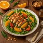Salada de Frango com Laranja e Amêndoas Torradas