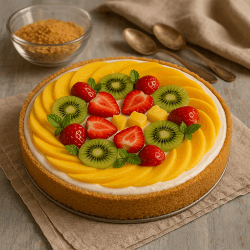 Tarte Fria de Verão com Frutos Tropicais e Creme de Iogurte