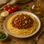 Esparguete com Ragu de Carne e Cogumelos
