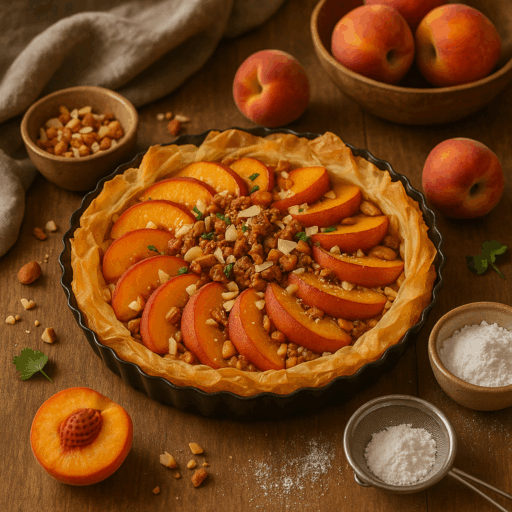 Tarte de Pêssego e Amêndoa com Massa Filo